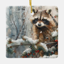 Escena De Invierno De Raccoon - Ornamento De Vida 