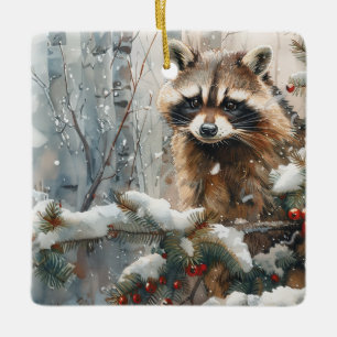 Escena De Invierno De Raccoon - Ornamento De Vida 