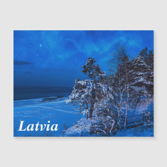 Escena de invierno nocturna con pinos cubiertos de (Anverso)