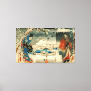 escena de invierno - tríptico de arte japonés vi