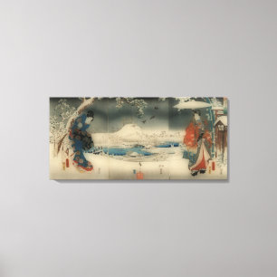 escena de invierno - tríptico de arte japonés vint