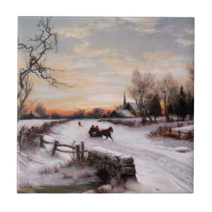 Escena De Invierno Vintage. Baldosas de regalo par