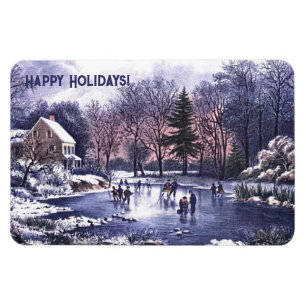 Escena De Invierno Vintage. imán de regalo para na