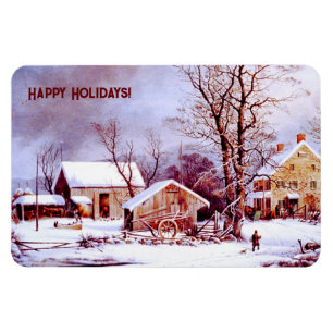 Escena De Invierno Vintage. imán de regalo para na