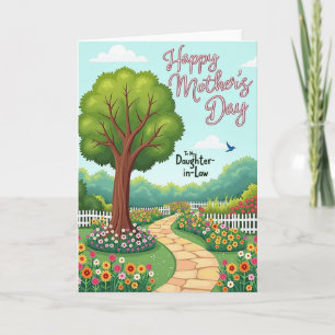 Escena de jardín en tarjeta del Día de la Madre