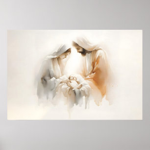 Escena de la Natividad Acuarela Arte Cristiano de