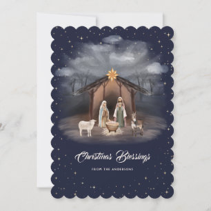 Escena de la Natividad Bendiciones de Navidad Azul