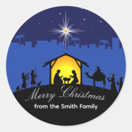 Escena de la Natividad Estrella azul pegatina de N