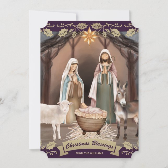 Escena de la Natividad Morada Navidad Cristiana (Anverso)