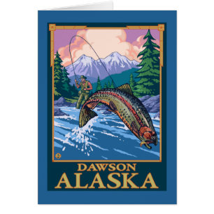 Escena de la pesca con mosca - Dawson, Alaska