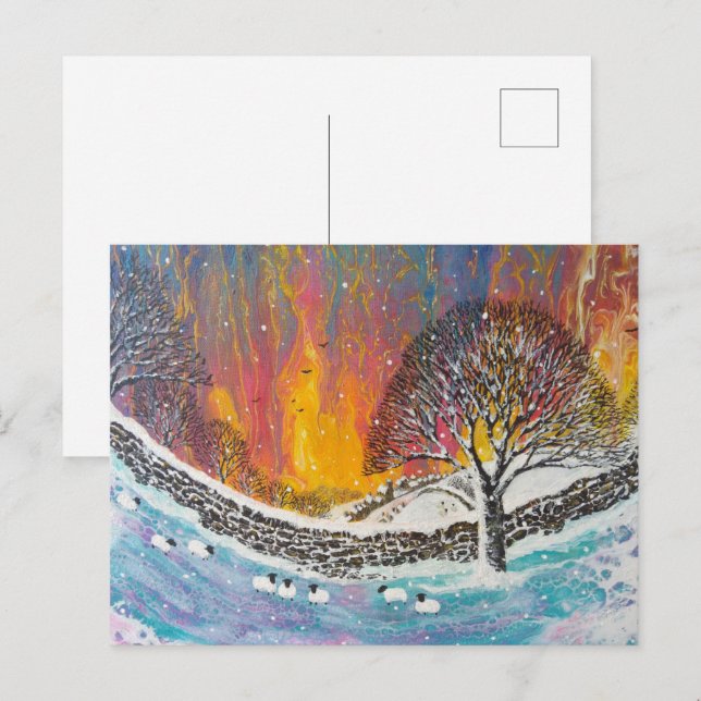 Escena de Navidad con Nieve Tarjeta de Vacaciones (Anverso / Reverso)