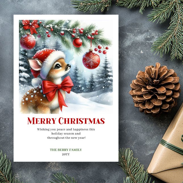 Escena de Navidad de bebé ciervo imprimible en acu (Printable Baby Deer Christmas Scene Watercolor Greeting Card

)