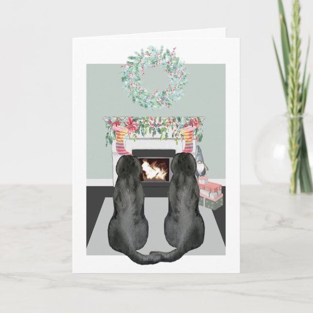 Escena de Navidad de dos perros labradores negros  (Anverso)