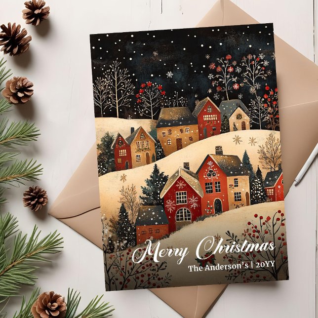 Escena de Navidad Editable Felicitación Clásica (Old Fashioned Christmas Scene Editable Greeting Holiday Card)