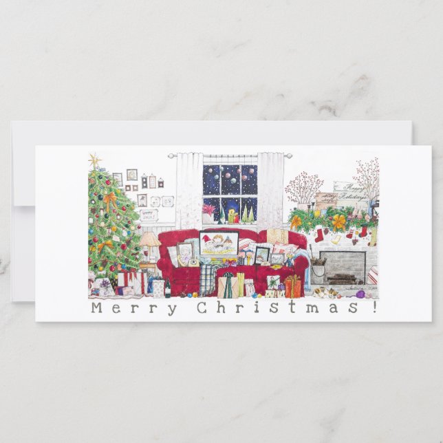 Escena de Navidad en casa - Tarjeta en blanco (Anverso)