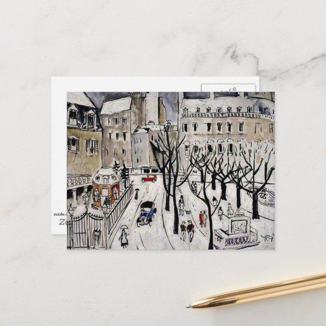 Escena de nieve en París, postal de pintura artíst (Anverso/Reverso In Situ)