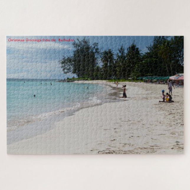 Escena de playa soleada de Barbados. Rompecabezas (Horizontal)