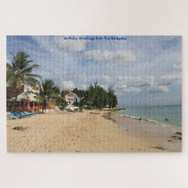 Escena de playa soleada de Barbados. Rompecabezas (Horizontal)