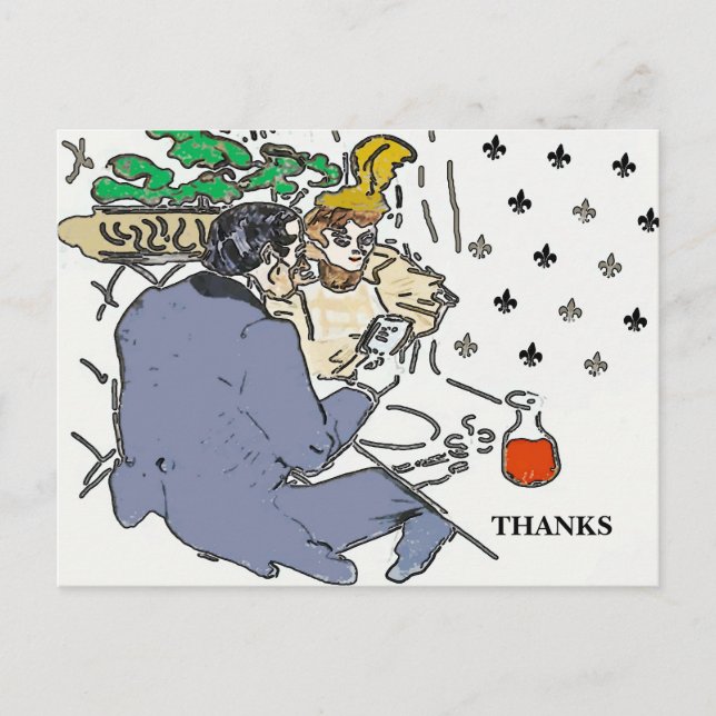 Escena de restaurante con teléfono móvil, postal (Anverso)