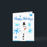 Escena de Snowman Snowflake por Ryan Holiday Card<br><div class="desc">Esta tarjeta muestra el arte original de Ryan,  un sobreviviente de cáncer infantil. Las ganancias de estas compras van a Amigos de los Niños con Cáncer. Más información en friendsofkids.org o llame al 314.275.7440.</div>