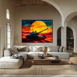 Escena de tanque Pop Art Atardecer - Arte con Vibr<br><div class="desc">Esta audaz escena de tanque de arte pop muestra un potente tanque silueteado contra una vibrante puesta de sol en el desierto. Los colores llamativos y la composición dramática la convierten en la pieza perfecta para entusiastas militares y amantes del arte de pared único y audaz. Personalice el cañón o...</div>