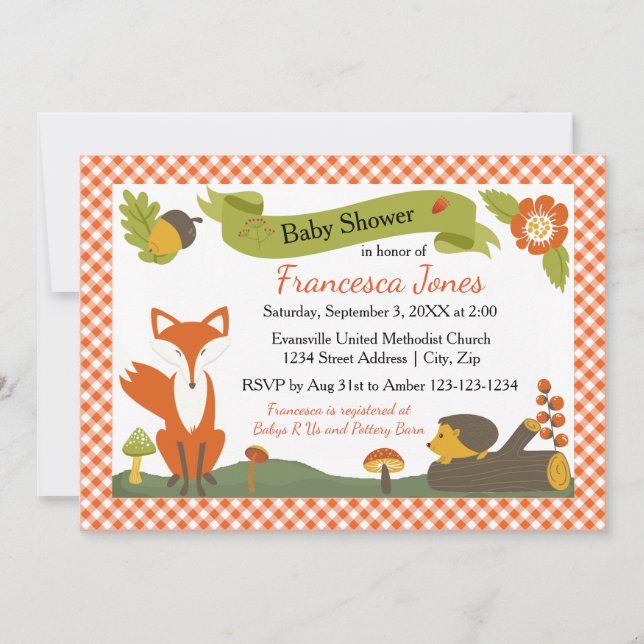 Escena del bosque - Invitación a baby shower (Anverso)