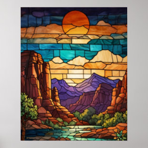 Escena del desierto retro arte de vidrio pintado m
