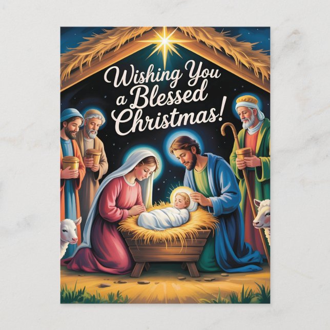 Escena del Nacimiento Tarjeta de Navidad (Anverso)