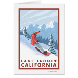 Escena del Snowboarder - el lago Tahoe, California