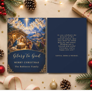 Escena elegante de la Natividad de Navidad Azul Or