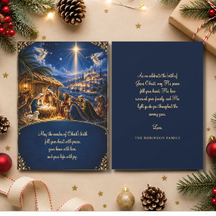 Escena elegante de la Natividad de Navidad Azul Or