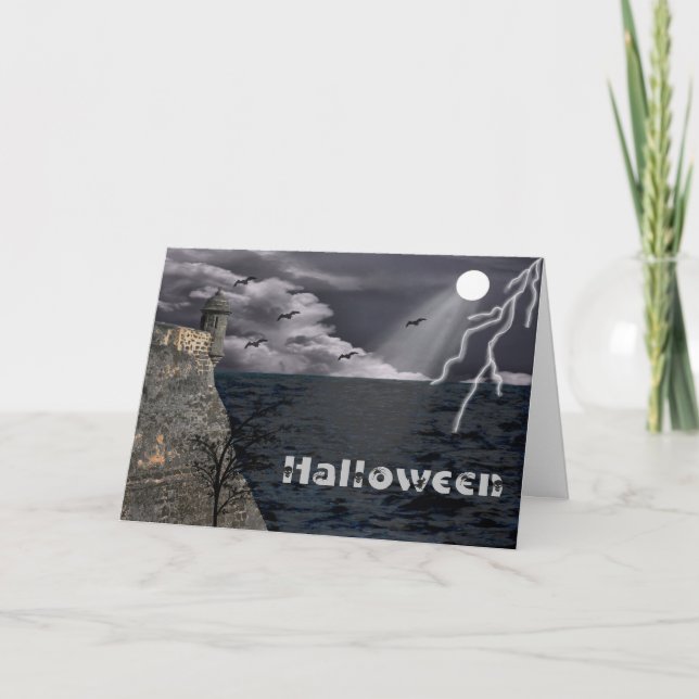 Escena espeluznante de la tarjeta de Halloween cer (Anverso)