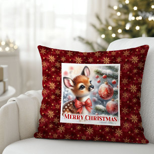 Escena festiva pura, almohada de Navidad con cerva
