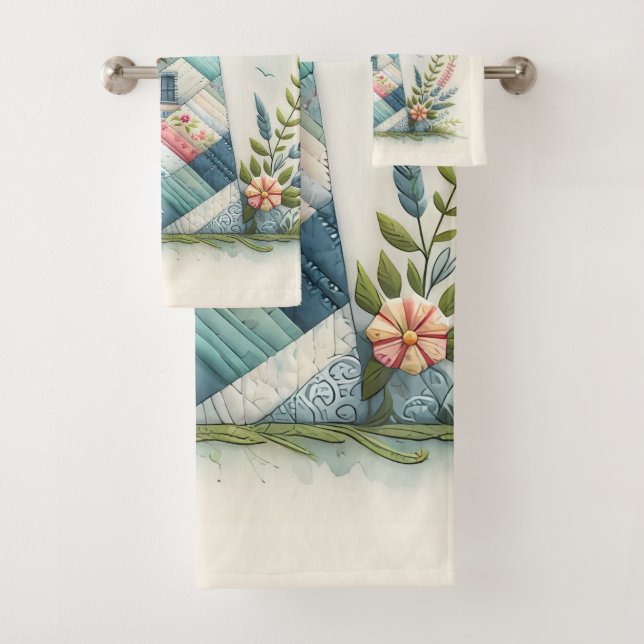 Escena floral costera del faro de patchwork (In situ)