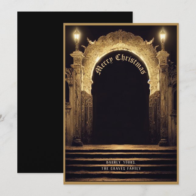 Escena gótica de cementerio Feliz Navidad Tarjeta  (Anverso / Reverso)