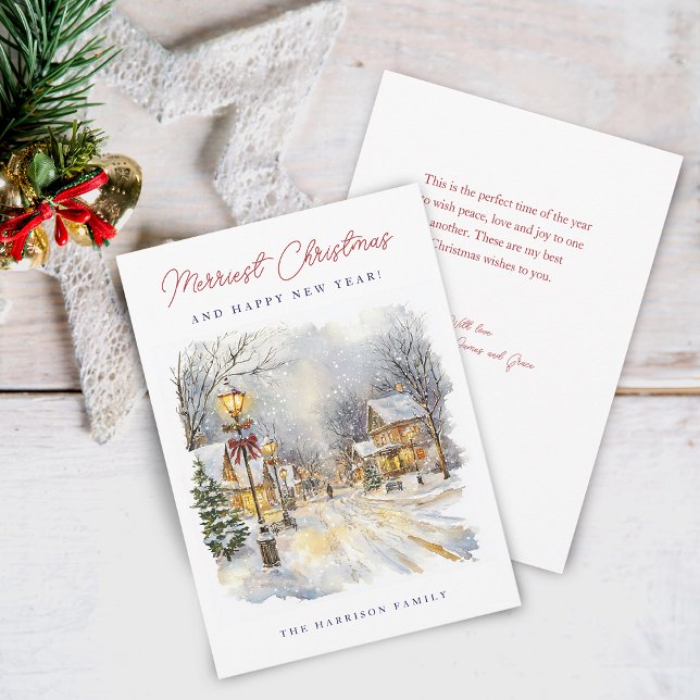Escena invernal festiva Navidad más alegre (Festive Winter Scene Merriest Christmas Holiday Card)