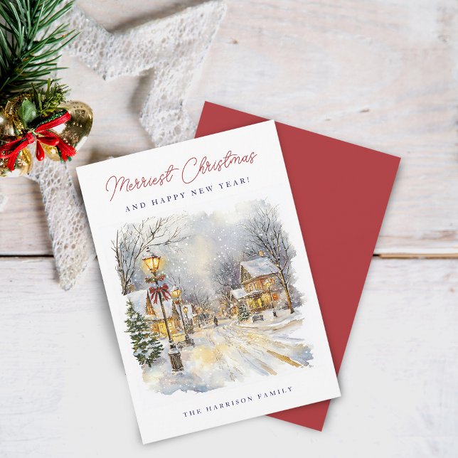 Escena Invernal Festiva Navidad Más Alegre (Festive Winter Scene Merriest Christmas Holiday Card)