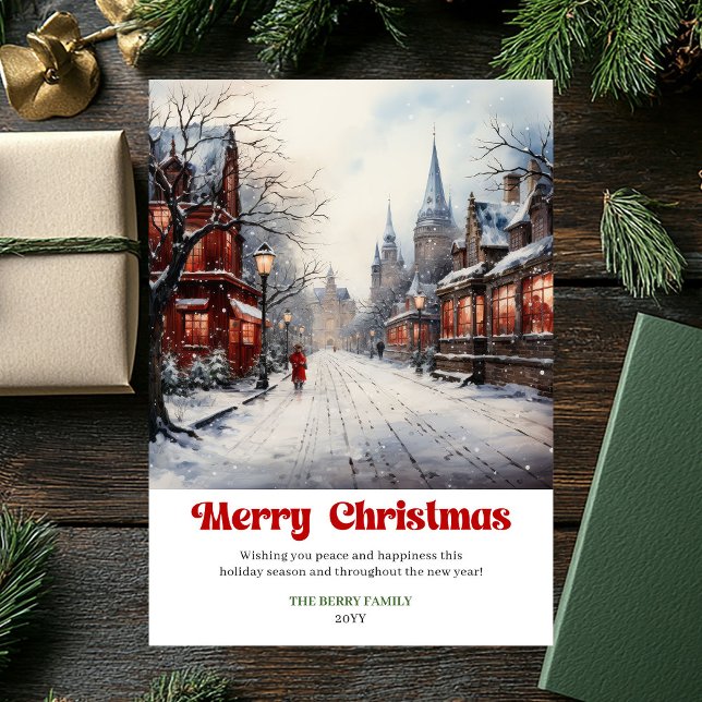 Escena invernal rústica moderna tarjetas festivas  (Modern rustic winter scene playful festive greeting card)