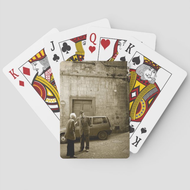 Escena italiana de la calle en naipes de la sepia (Reverso)