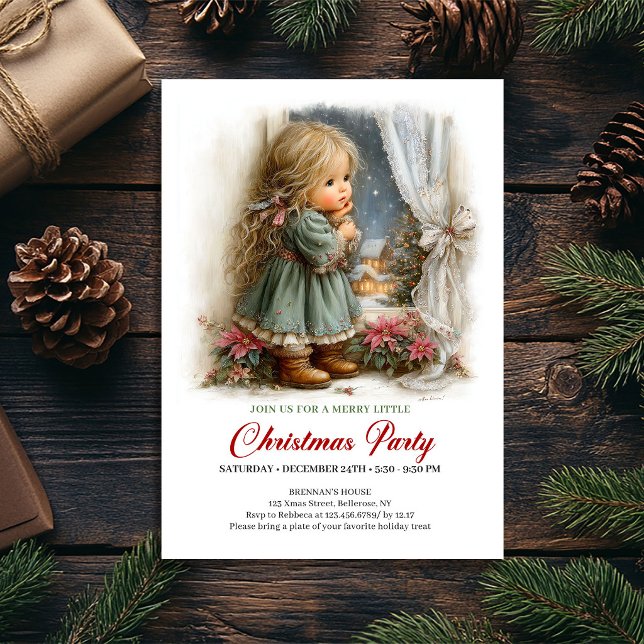 Escena Mágica de Invierno Invitación Festiva de Va (Magical Winter Scene Girl Festive Holiday Invite)