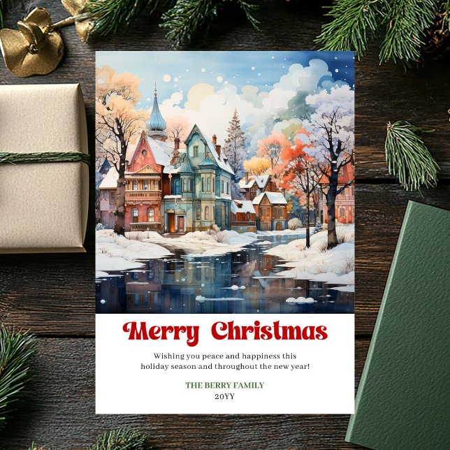 Escena moderna rústica de Navidad tarjeta festiva  (Modern rustic Christmas scene festive holiday card)