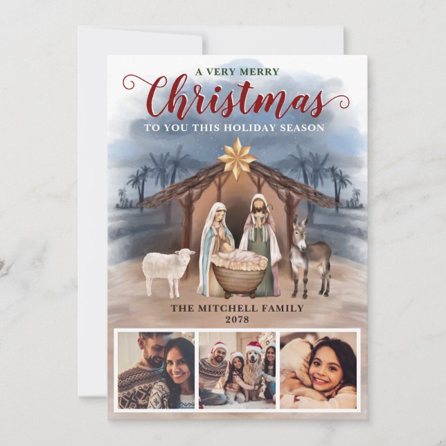 Escena Natividad Niño Jesús Foto Feliz Navidad (Anverso)