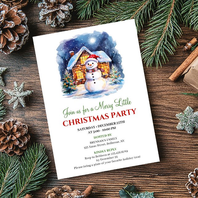 Escena navideña en acuarela acogedora Invitación f (Cozy Watercolor Christmas Scene Festive Invite)