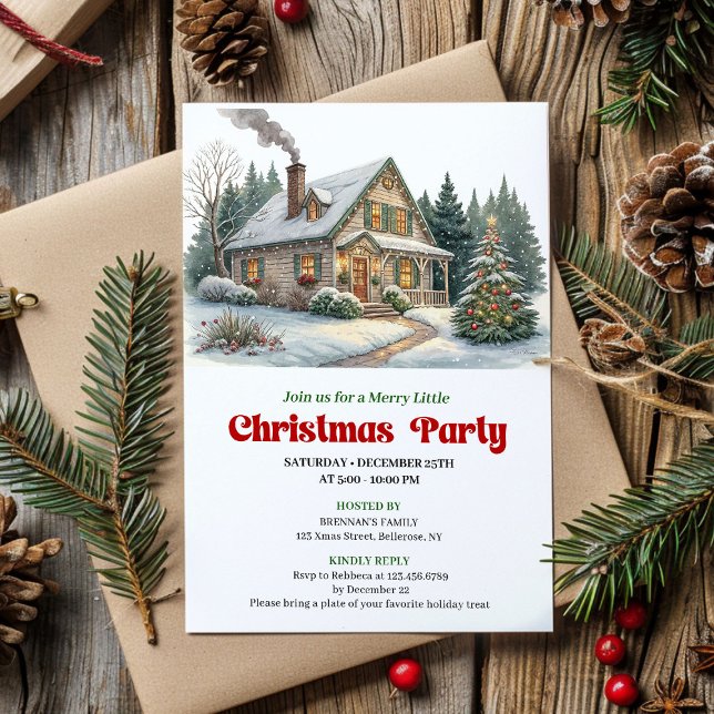 Escena navideña trendy invitación acuarela acogedo (Trendy christmas scene invitation cozy watercolor

)