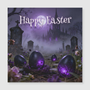 Escena oscura de Pascua gótica con huevos brillant