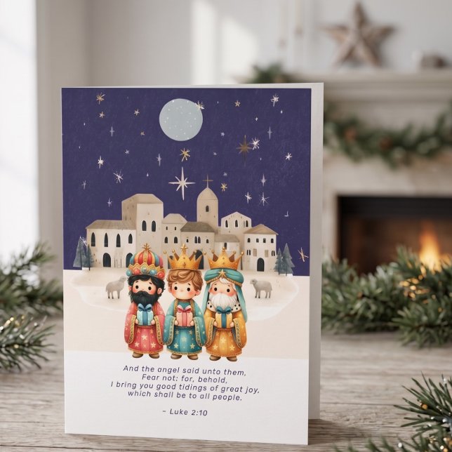 Escena religiosa de Navidad y Escritura (Religious Christmas Nativity Scene and Scripture Card by Ricaso. Christian three wise men.
)