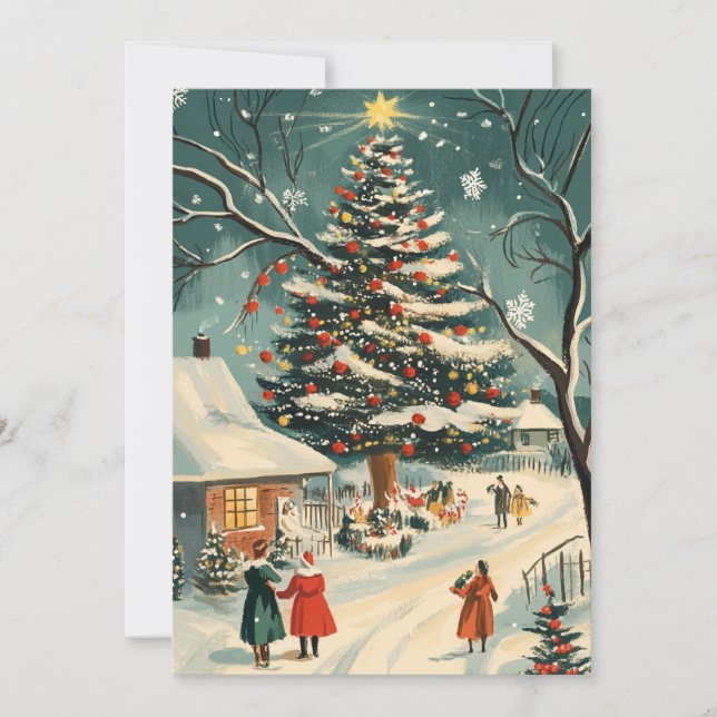 Escena Retro de Aldea con Árbol de Navidad (Anverso)
