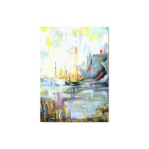 Escena serena del puerto: Arte mural abstracto