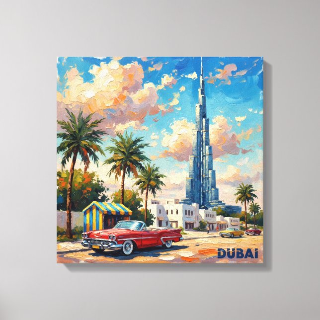 Escena Vintage de Dubai Burj Khalifa en Lienzo Est (Anverso)