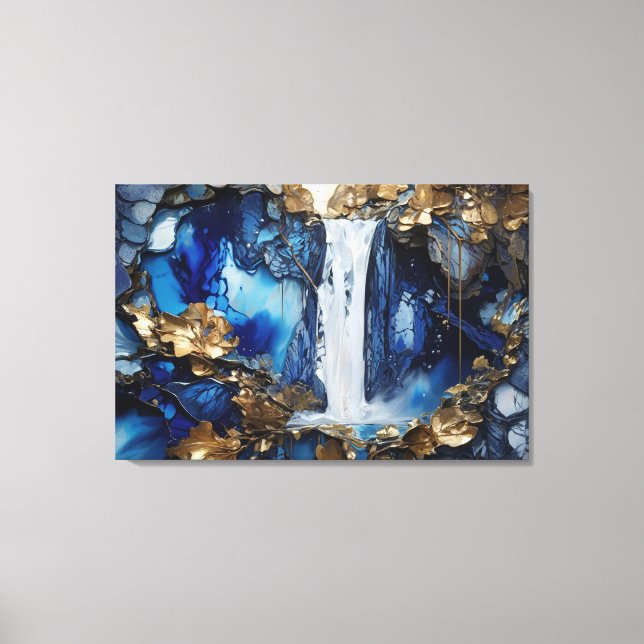 Escenario de cascada Arte de pintura azul y blanco (Anverso)